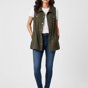 Guess Olive Green Utility Vest – Military/Safari Style (Size L)